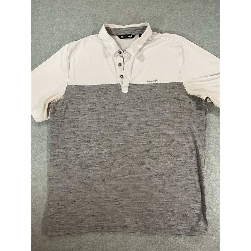 TravisMathew Mens XL Polo Shirt White Grey Colorblock Short Sleeve Golf Top 2711